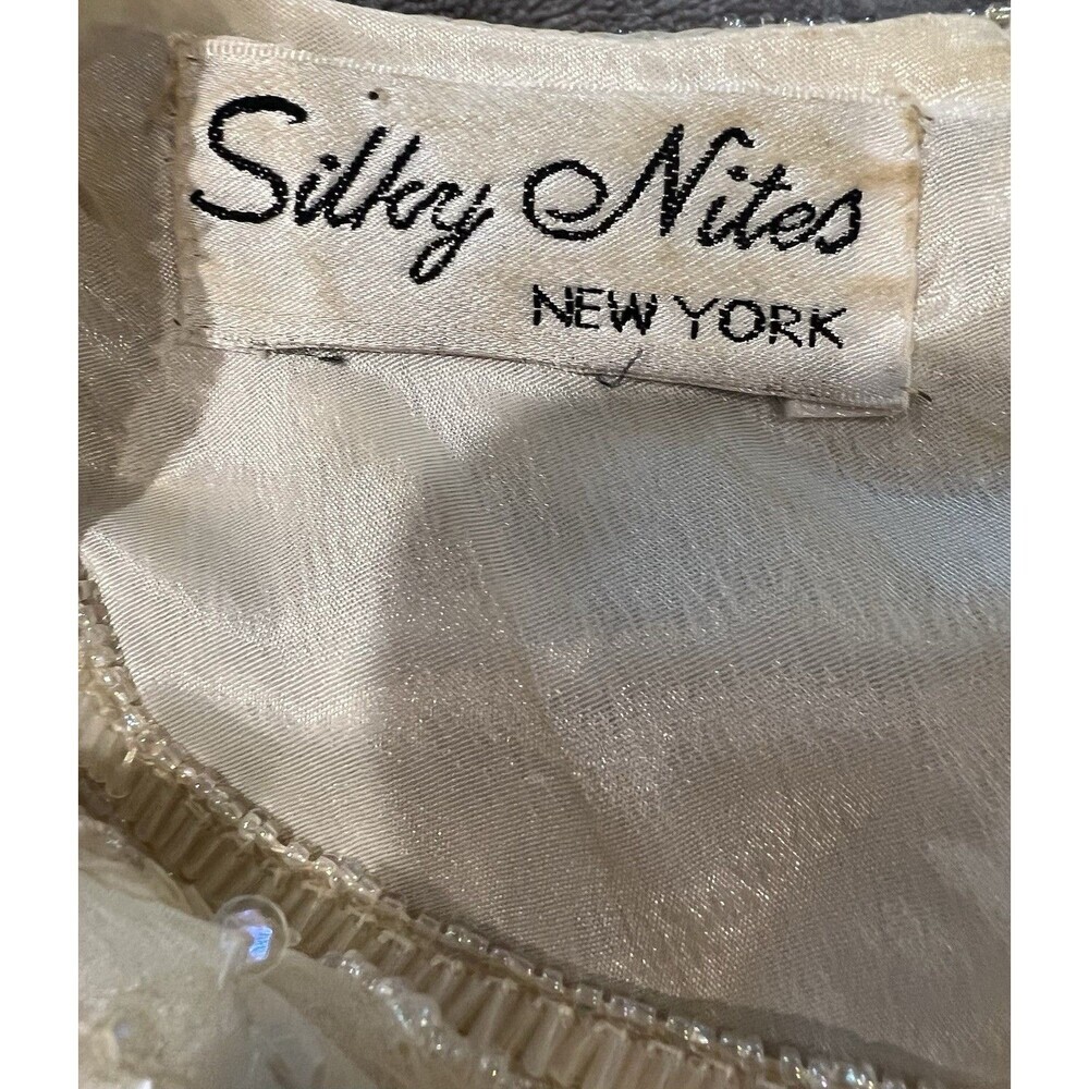 Silky Nights New York Vintage Beaded Dress 80s Silk Cocktail Formal Dress Large - Picture 11 of 13